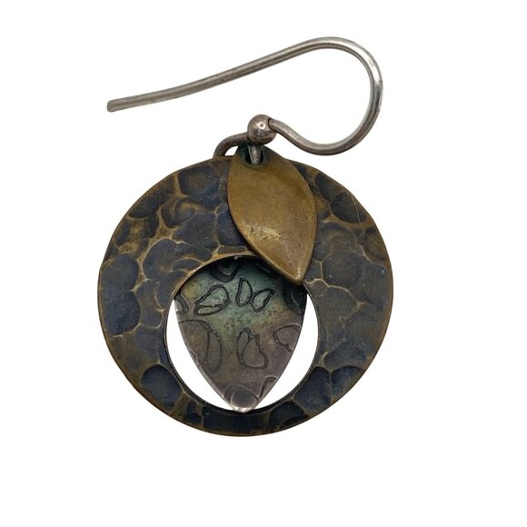 Handcrafted Sterling Silver Brass Copper Dangle Earrings Textured Butterfly Boho - Picture 2 of 8